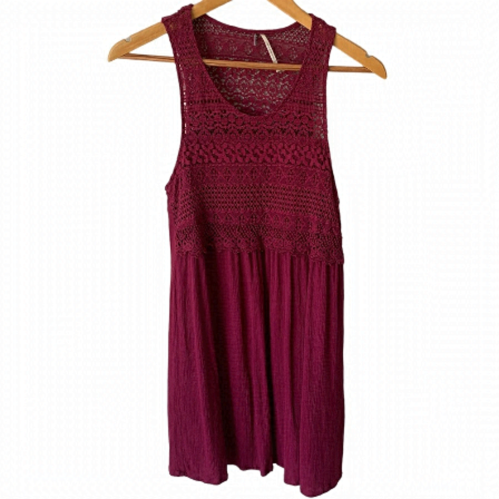 Harlow Boho Crochet Lined Sleeveless Swing Top Burgundy Women's Size Large